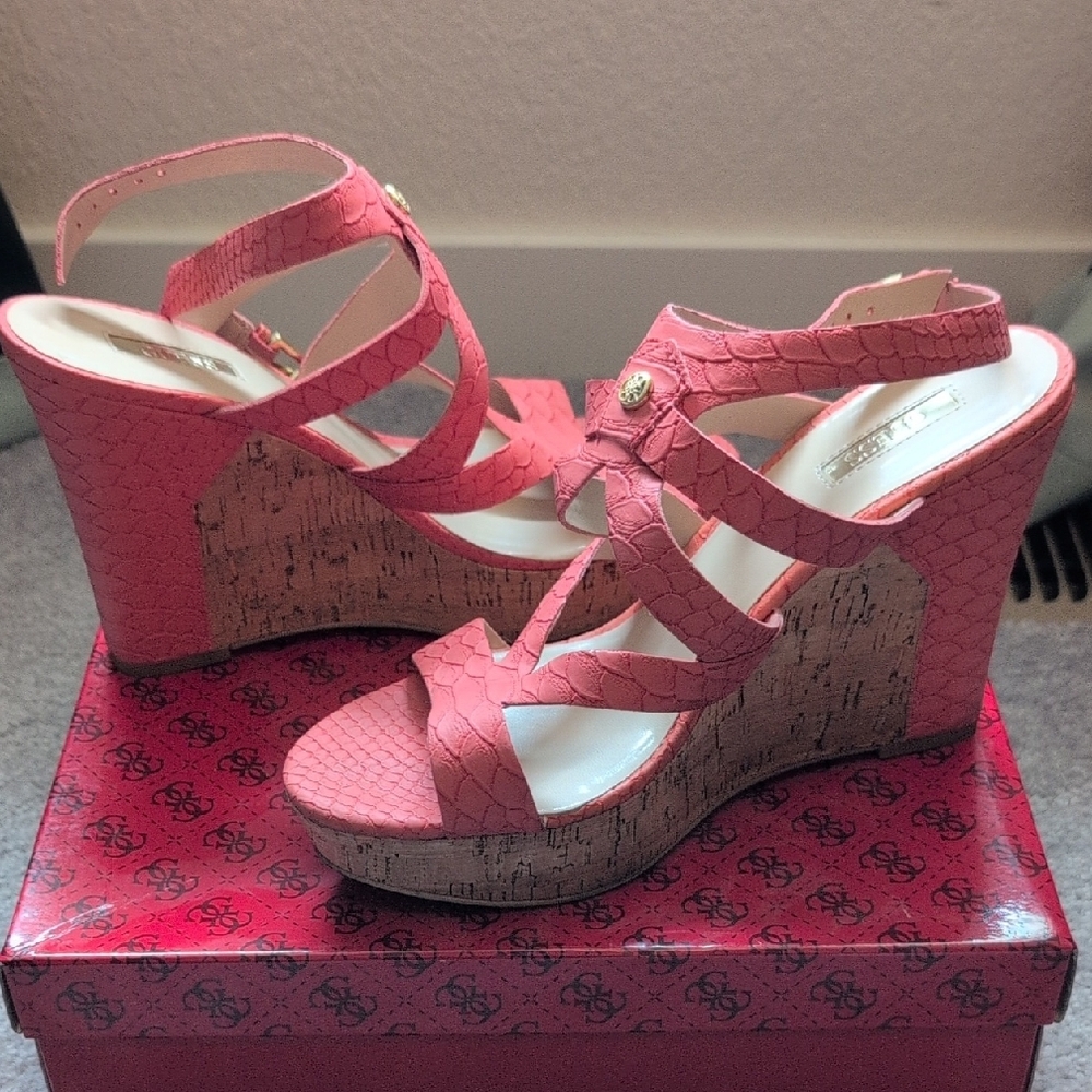 Guess Pink Wedge Sandals with Cork Heel